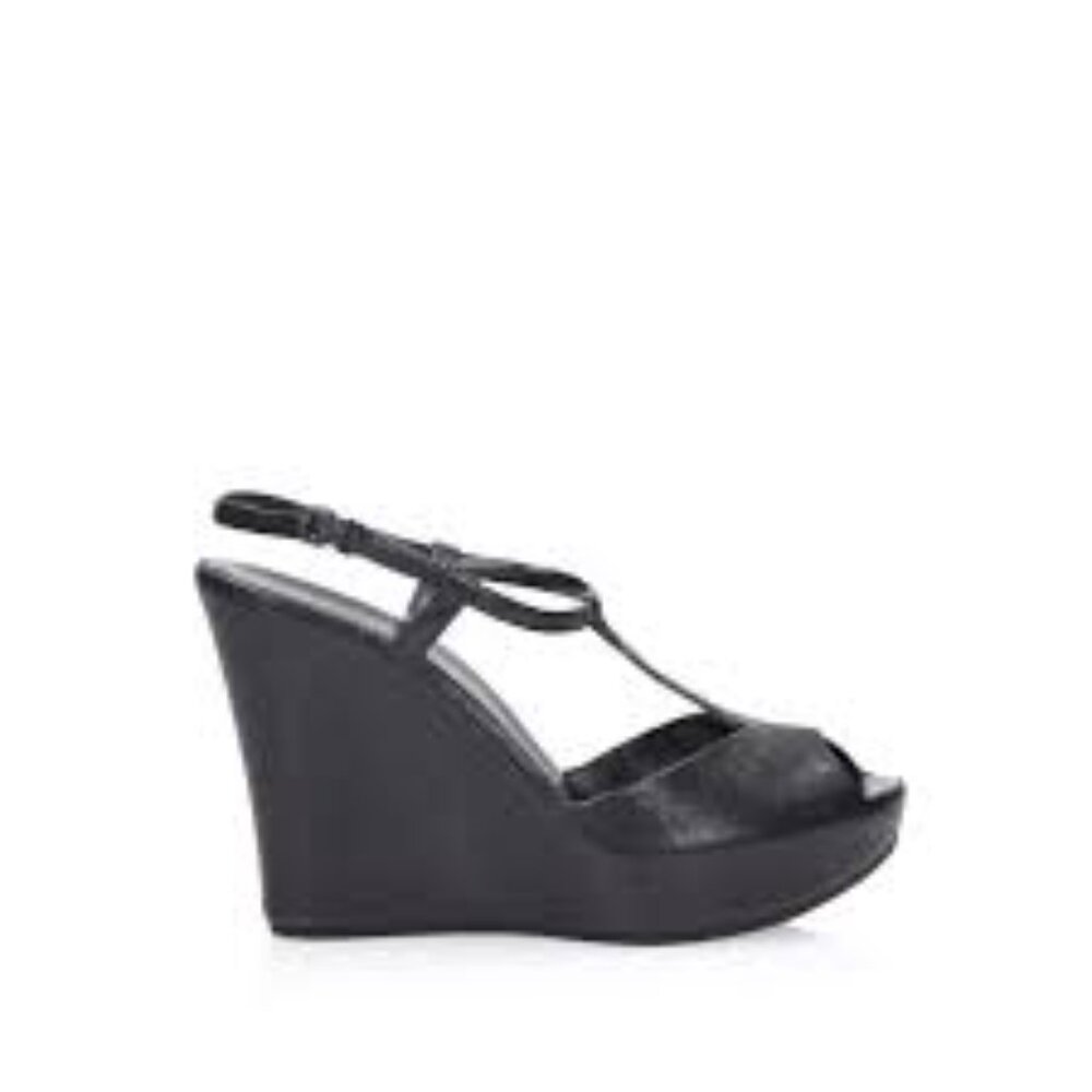 Roberto Del Carlo T-Strap Wedge Heels in Black Leather - Size 37/7